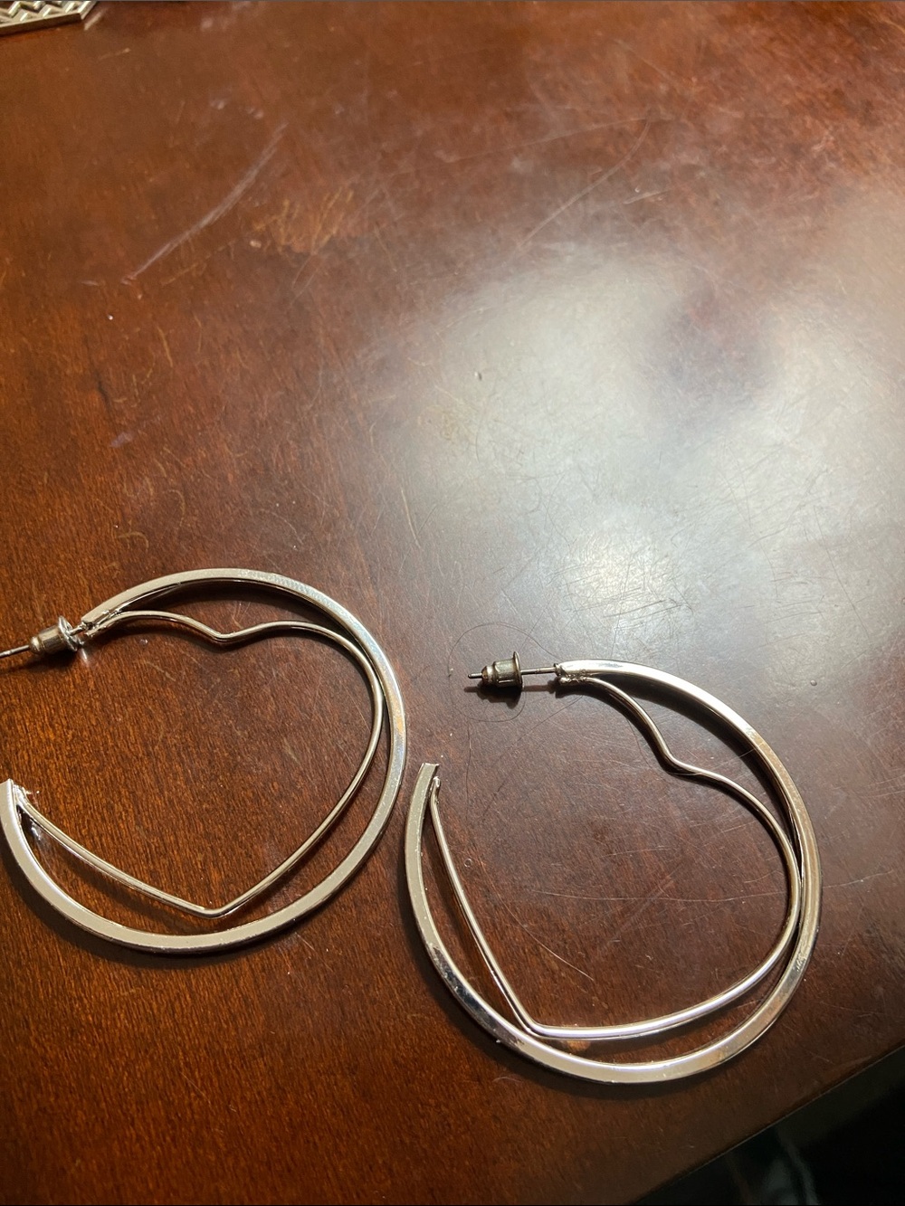 Silver Double-Layer Heart Hoop Earrings - Women Jewelry